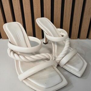 Jimmy Choo White Braided-Strap Square-Toe Heeled Sandals